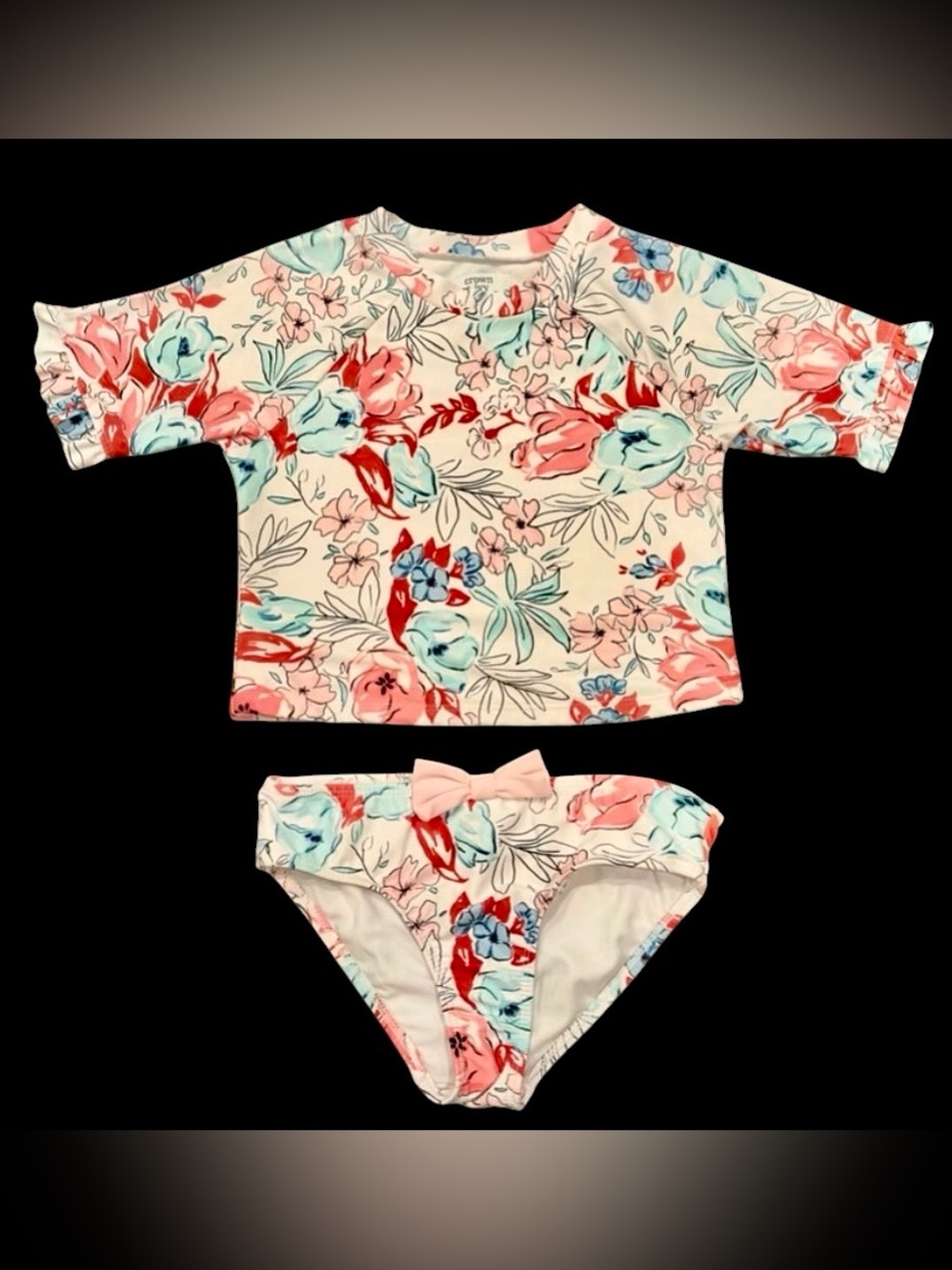 Crown & Ivy Girls Floral Rash Guard Swimsuit Set Size 6 Pink Blue Ruffle Bow